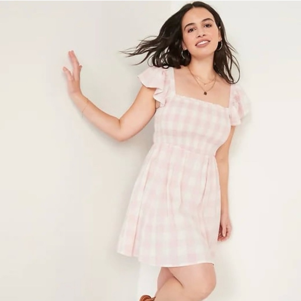 Fit & Flare Flutter-Sleeve Gingham Mini
Dress | Old Navy